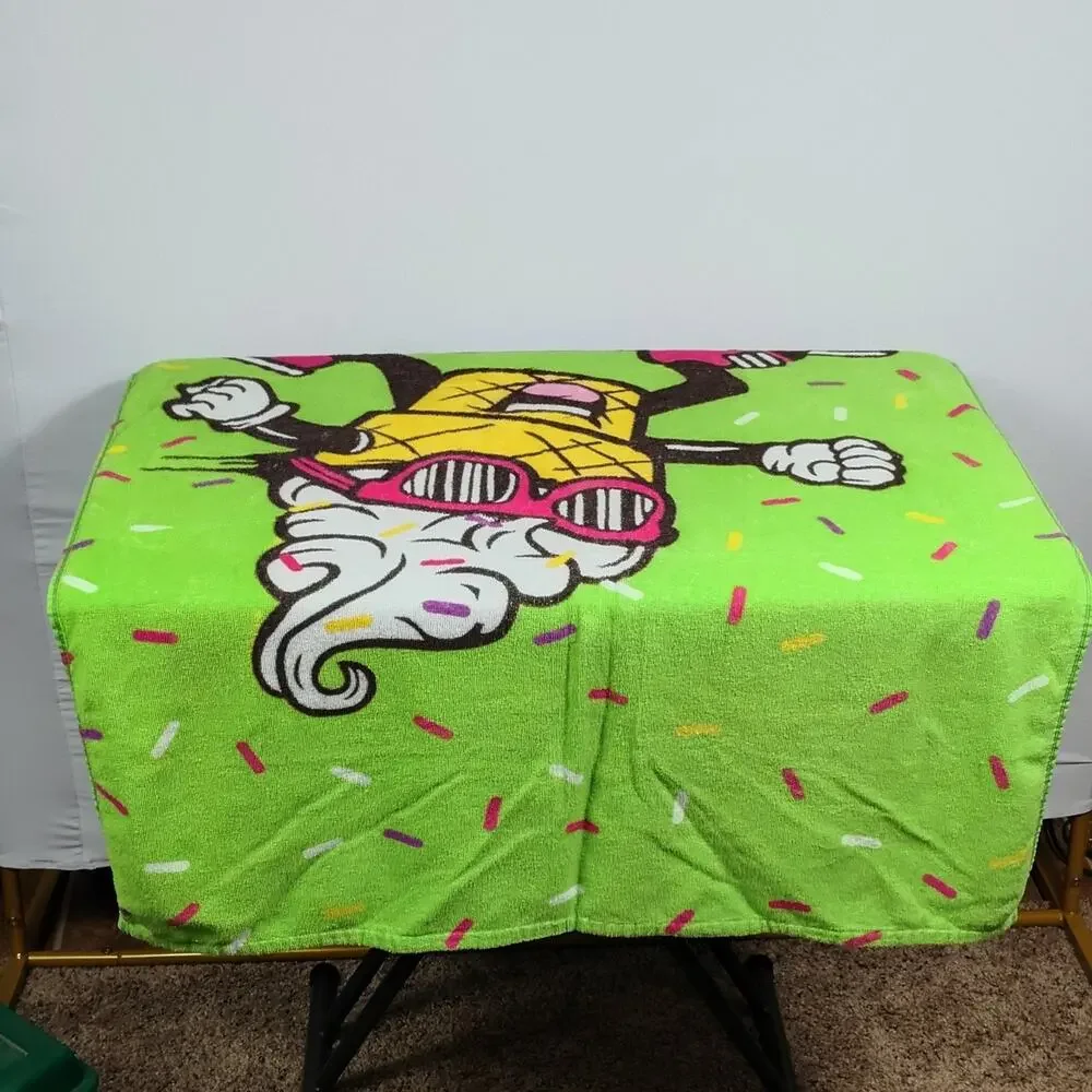 Rad to the Cone Beach Towel Skateboard Ice Cream Green Yellow Pink 30x56 Vintage